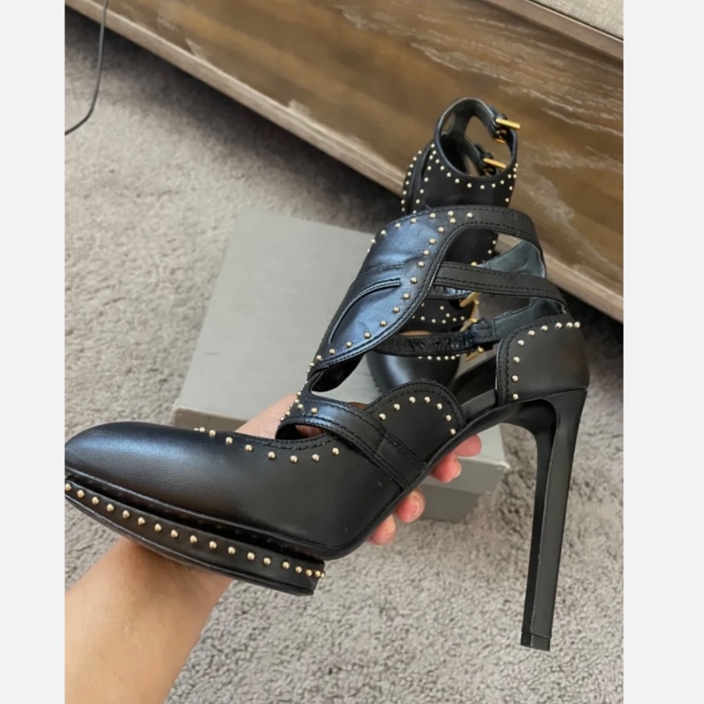 ALEXANDER McQUEEN Black Studded Scarpa Pelle Cuoio Size 8 1/2 - Picture 10 of 11